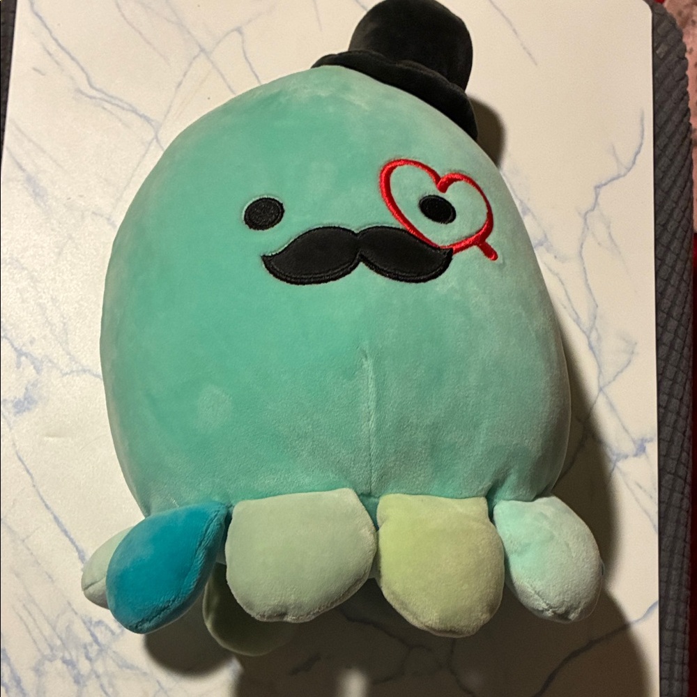 Squishmallows Large Teal Octopus with Black Hat and Mustache